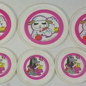 3 Lamb Chop and Hush Puppy Shari Lewis Toy Plates Vtg 1983 Chilton Globe USA